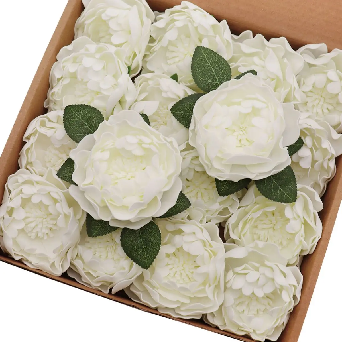 

16/32pcs Ivory Blooming Artificial Peonies Flower Real Looking Fake Peony w/Stem DIY Wedding Bouquet Centerpieces Decoration