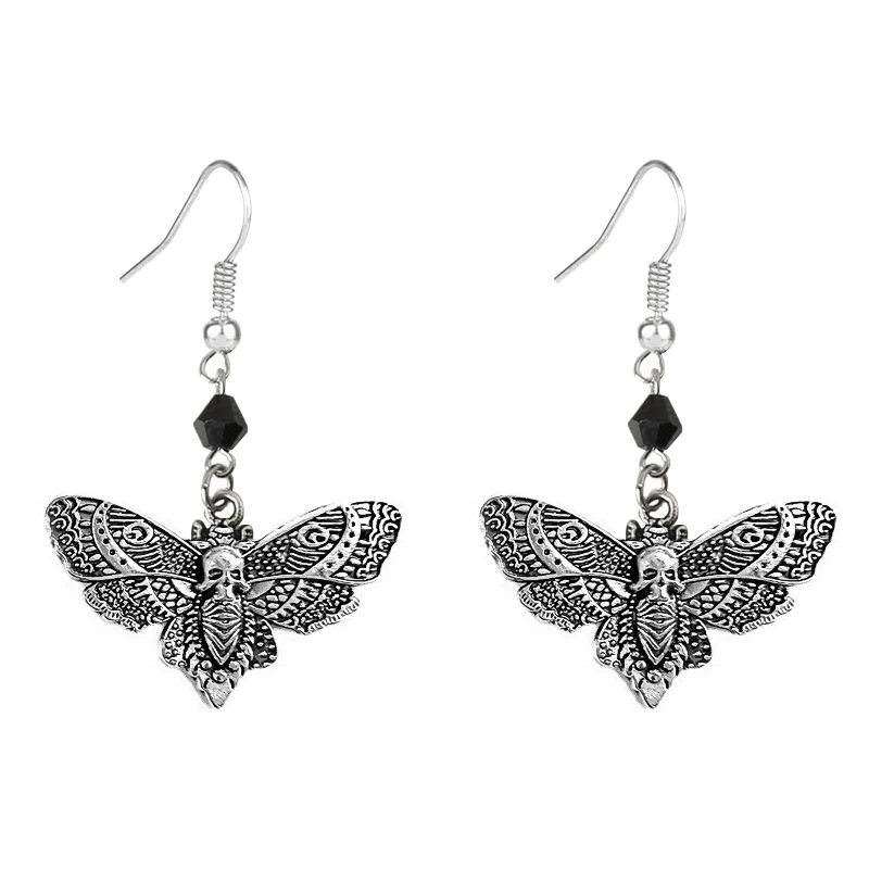 

Goth Punk Death Skull Moth Earrings for Man Women Personality Earrings Skull Gothic Drop Earrings Female Vintage Jewelry Gifts