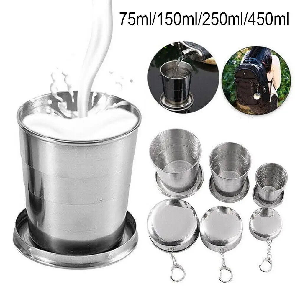 

75ml/150ml/250ml/450ml Outdoor Travel Folding Collapsible Cup Telescopic Mug Stainless Steel Coffee Handcup With Keychain