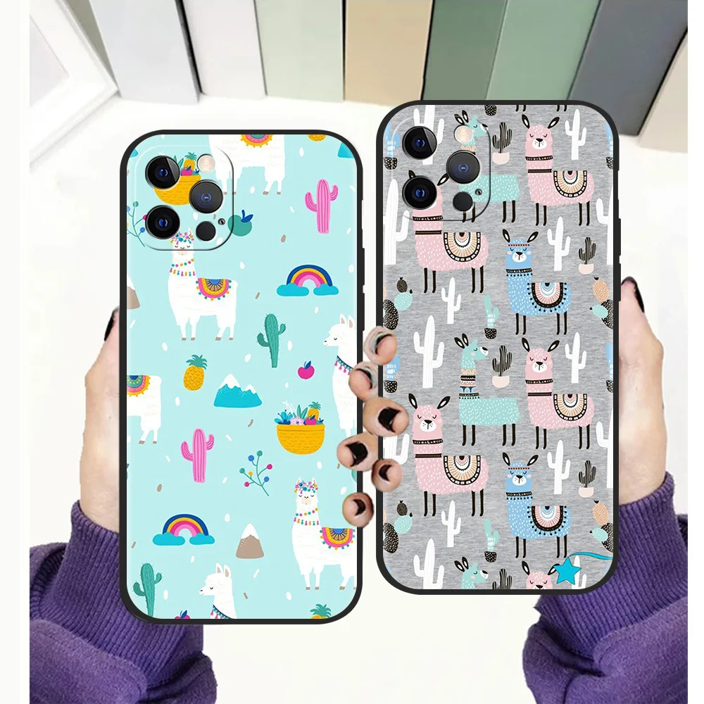 

Llama Alpaca Pattern Luxury Phone Case Cover For iPhone 13 12 11 Pro Max 8 7 Plus X XR XS Max SE 2020 Fundas Silicone Soft Shell