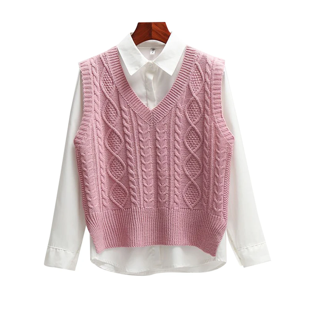

2023 Autumn Knitted Sweater Vest V-Neck Pullover Tops Loose Female Pullovers Streetwear Tops Casual Women's Vest Outerwear New