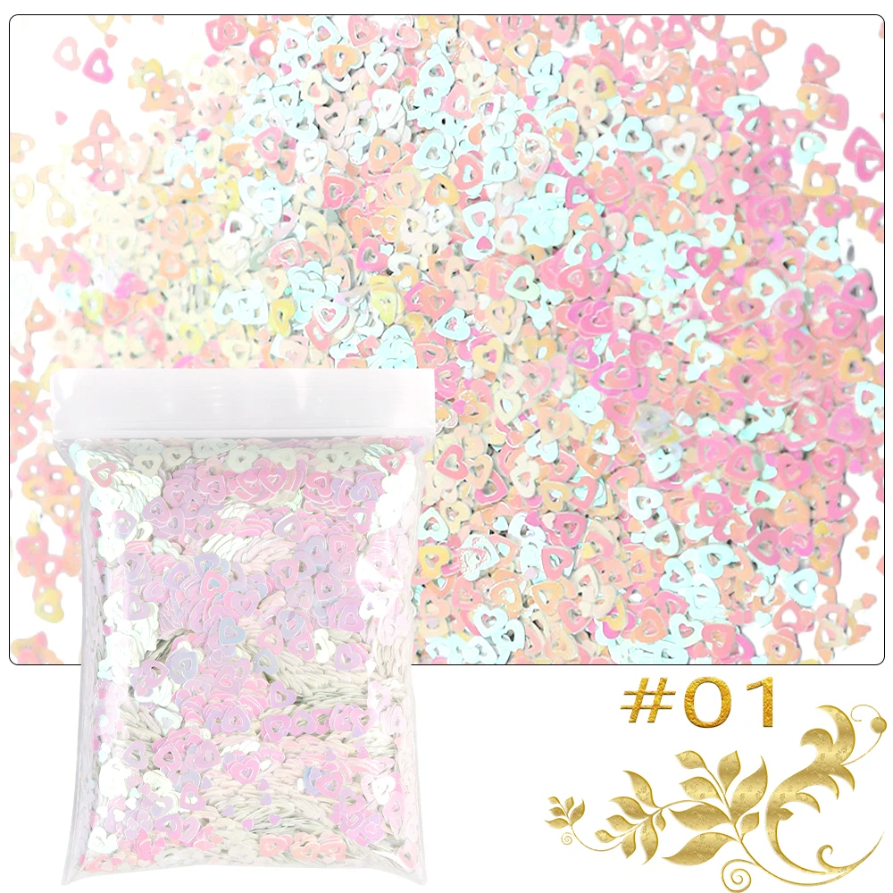 

50g/Bag Hollow Heart Nail Glitter Sequin Laser Love&Heart Paillette Confetti Glitter Flakes Xmas Glitter Nail Art Decoration #10