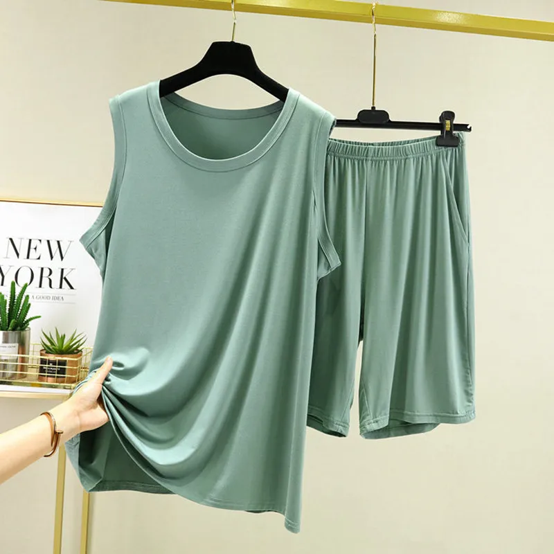 Summer Pajamas Set Casual PJS For Men Black/Grey Elastic Shirt Shorts Men's Modal O Neck Fashion Clothes Man NEW Homewear