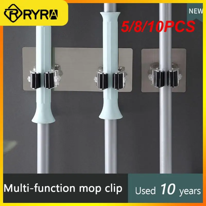 

5/8/10PCS Long Service Life Mop Finisher Household Storage Wall Mop Holder Hook Wall Mounted Mop Organizer Holder