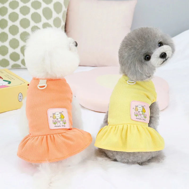 

Summer New Pet Lovely Dress Elastic Breathable Cotton Skirt Decorated with Traction Buckle Small Medium Dog Sling Pet Apparel