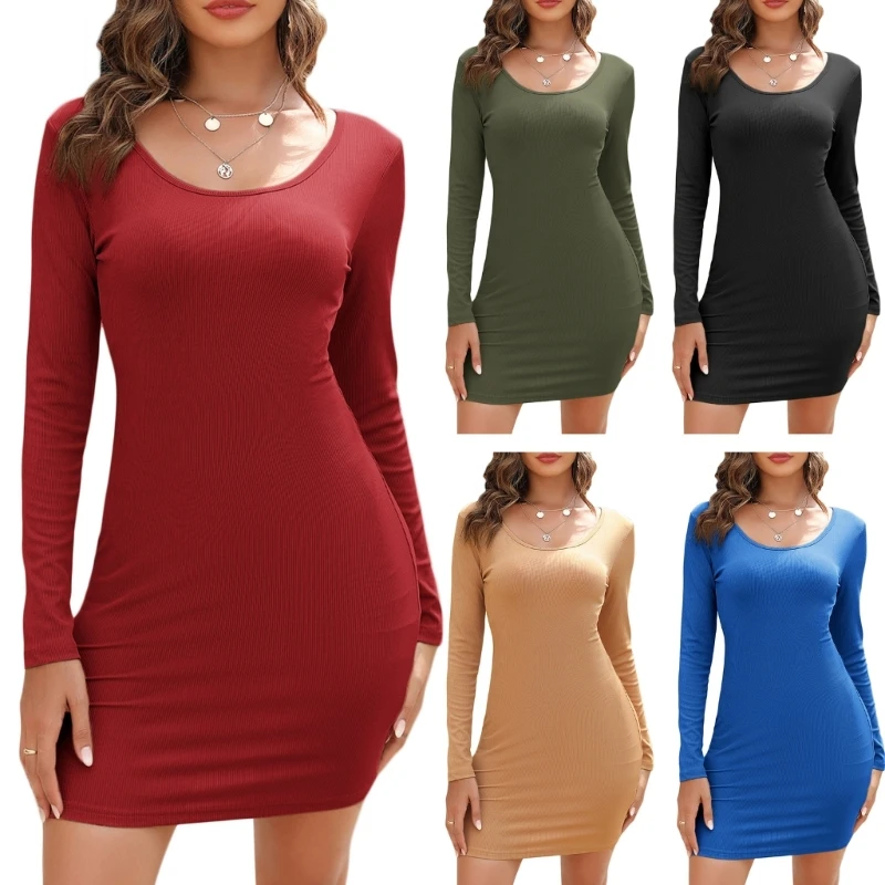 

Винтажное однотонное мини-платье, повседневное весеннее облегающее платье с длинными рукавами, платье с запахом бедра