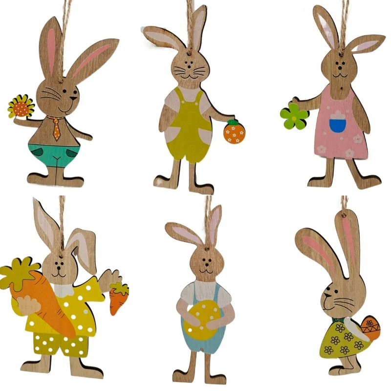 

1pcs Unfinished Easter Wooden Embellishments Easter Wood Bunny Wooden Hanging Ornaments Painted Wood Hanging Decor DIY Crafts