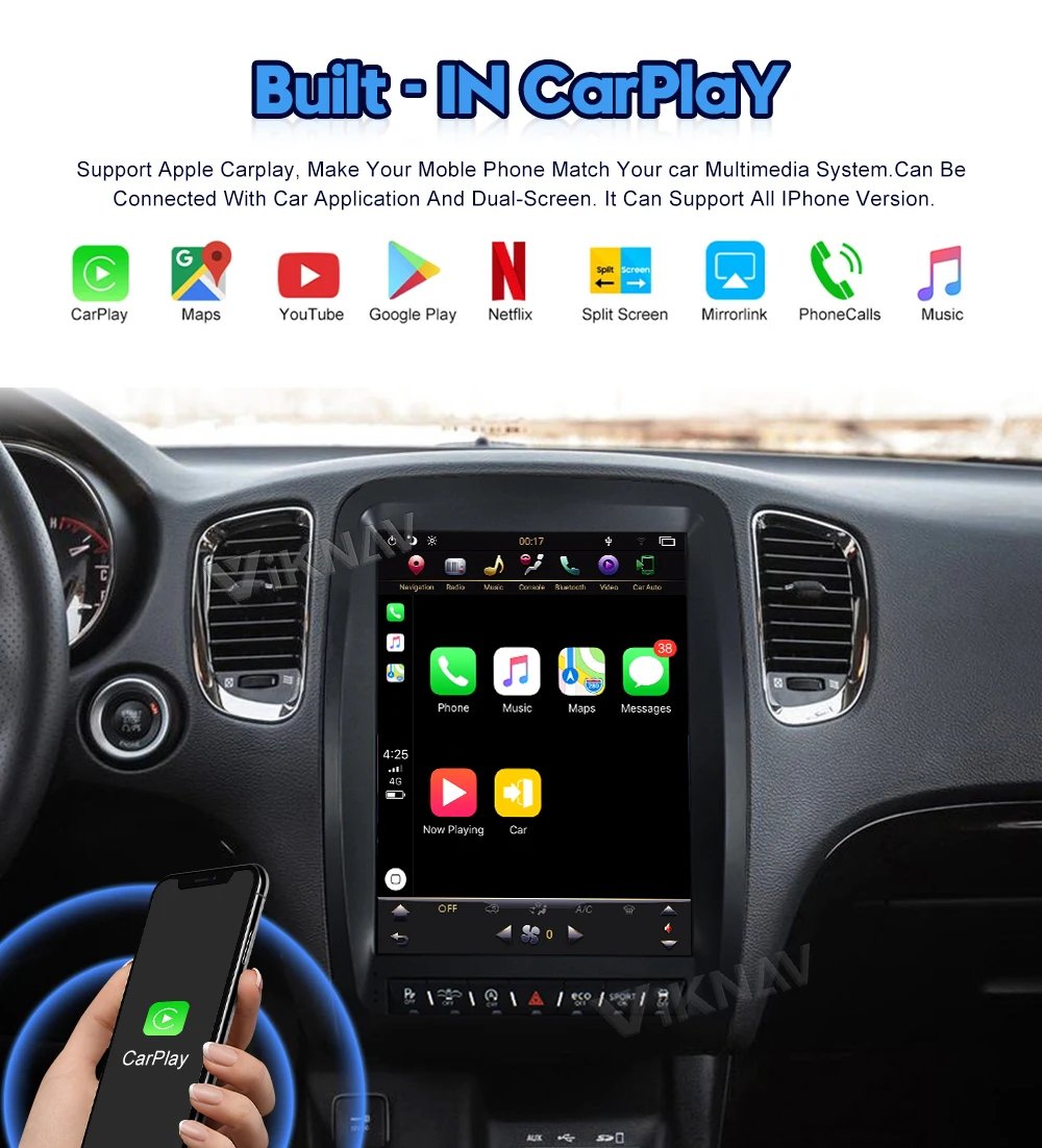 Автомобильный радиоприемник PX6 Для Dodge Durango 2009-2021 Android Тесла стиль вертикальный