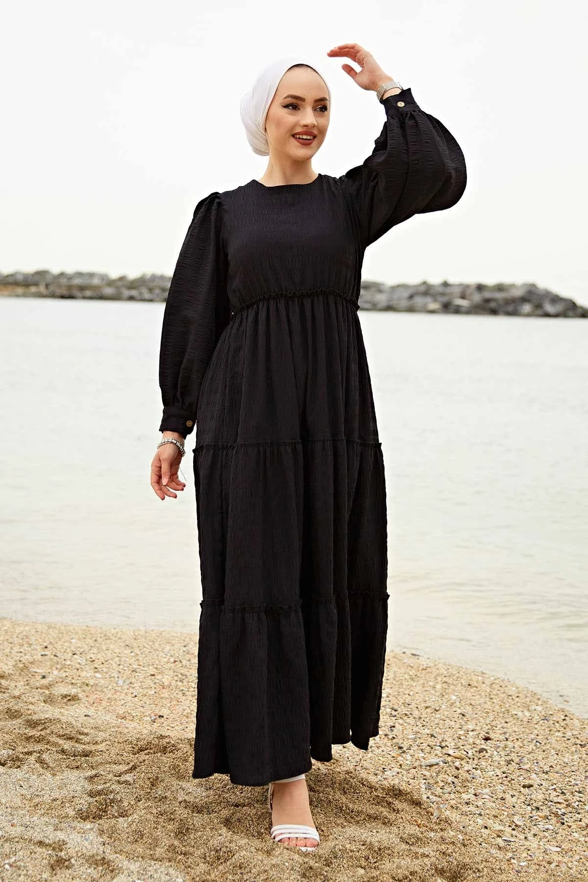 Женское осенне-зимнее платье Sue TH-Black, модель 2021 года, головной платок, Турция