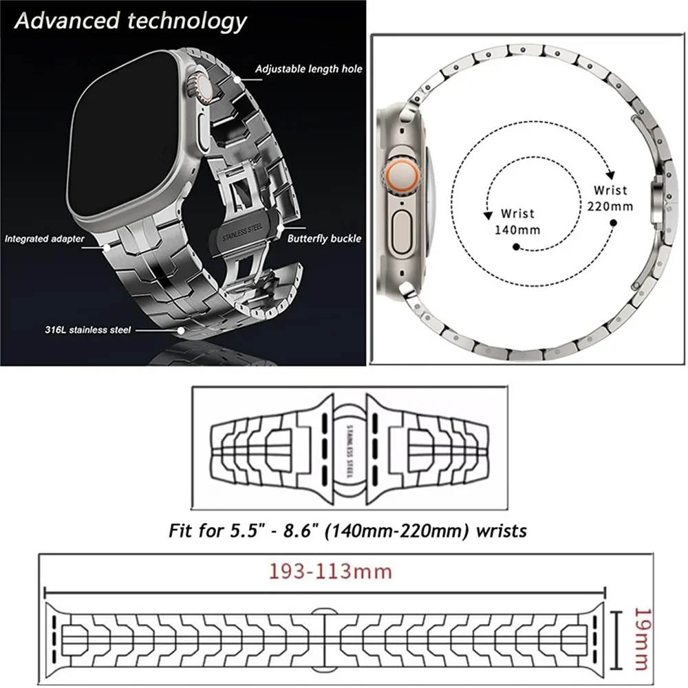 Фото Ремешок из нержавеющей стали для Apple Watch Ultra 3, ремешок 49 мм, 46 мм, 44 мм, 42 мм, 41 мм, 40 мм, металлический браслет для iWatch 11 10 9 8 7 6 5 4 SE №5