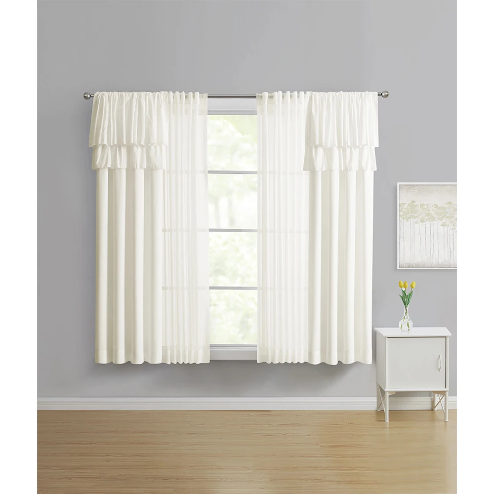 

Simply Shabby Chic Ruffled Solid Ivory Set of 4 Window Curtain Panels and Sheers, 50 X 63