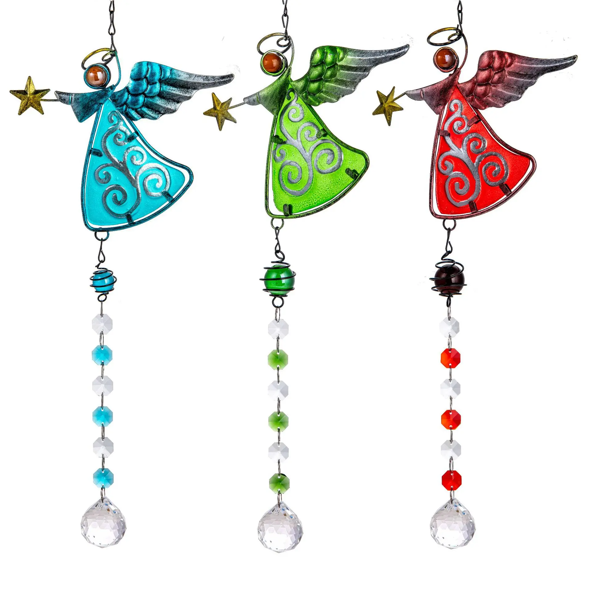 

Christmas Angel Wing Fairy Elf Halo Witch Magic Wand Pentagram Crystal Ball Prism Metal Wrought Iron Wind Chimes Hanging Decor