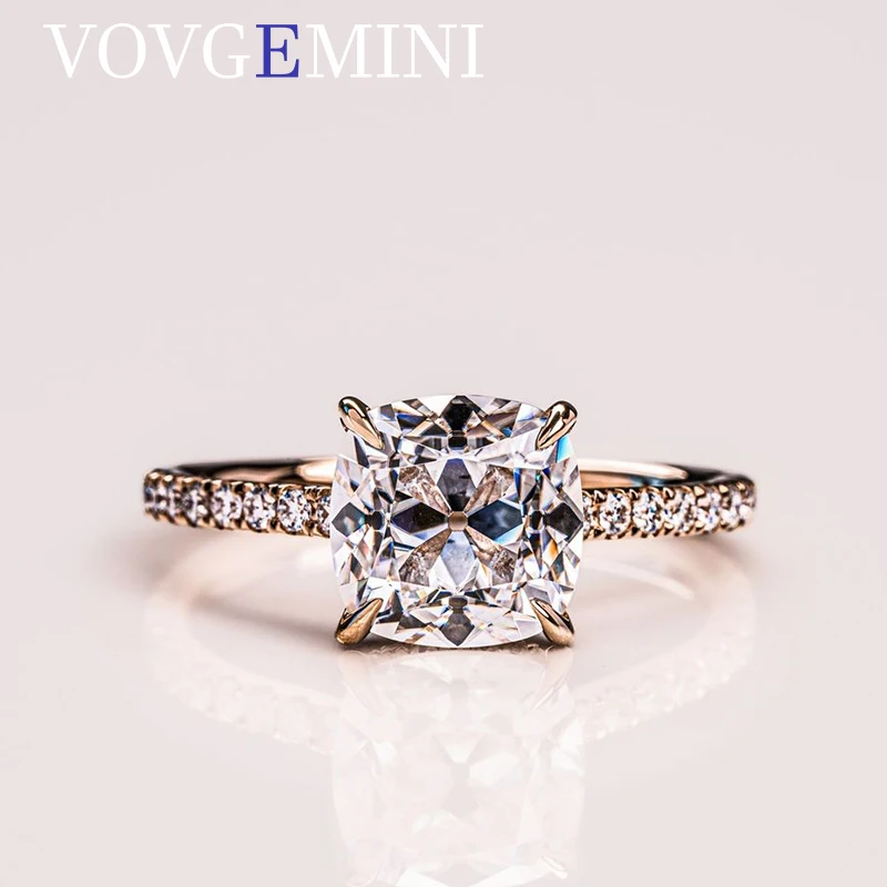 VOVGEMIN  2ct 7.5mm Old Mine Cut Cushion Moissanite Ring 14k Yellow Gold Au750 Accessories For Women Luxury Fashion Jewelry Gift