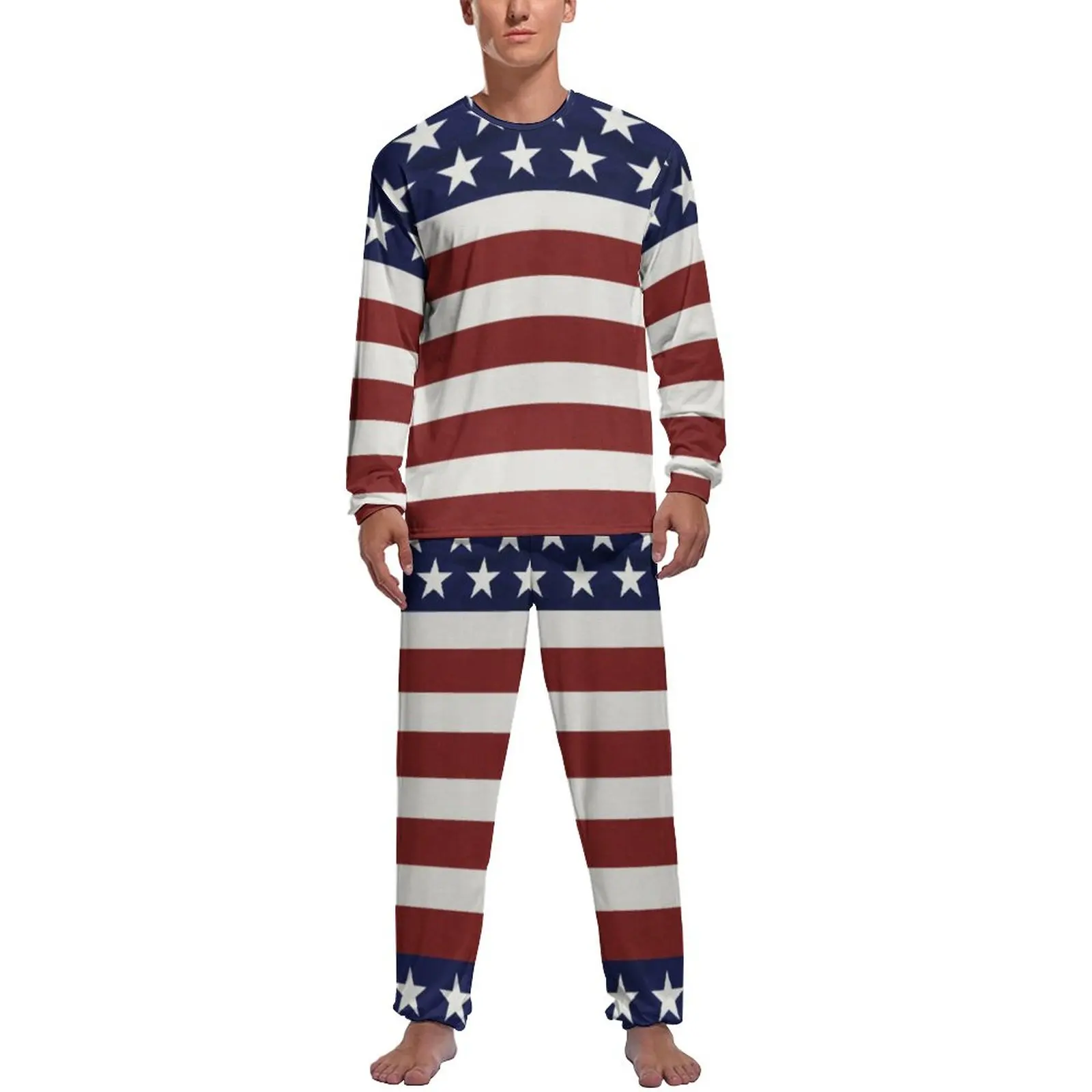 

American Flag USA Pajamas Patriotic July 4th America Pride Long-Sleeve Warm Pajama Sets 2 Pieces Casual Autumn Graphic Sleepwear