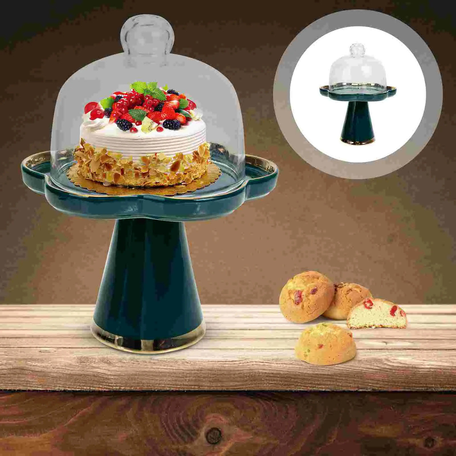 

Cake Stand Tray Plate Dome Dessert Display Footed Fruitserving Cover Kitchenbasket Ceramic Cupcake Holder Bowl Lid Glass