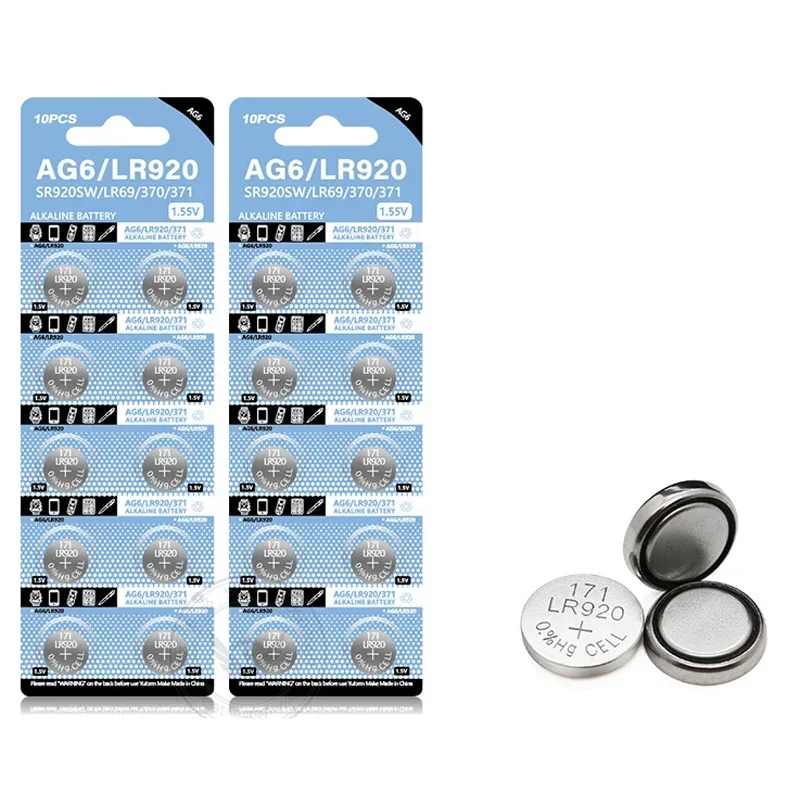 Новая батарейка-таблетка 1 55 В AG6 371 SR920SW LR920 SR927 171 370 L921 LR69 SR920 Батарейки-таблетки для