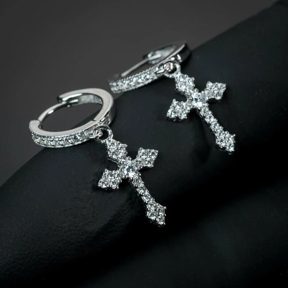 

Stylish Arrow Cross Shape Drop Earrings For Women Men Dazzling Crystal Zirconia Hiphop Party Female Male Fashion Earrings