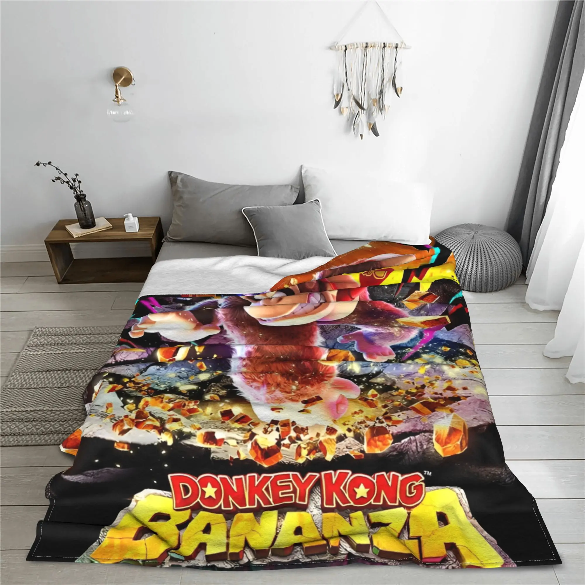 Фото Игровое одеяло Donkey Kong Bananza, мягкое теплое плюшевое одеяло с узором для мальчиков и девочек, уличное фланелевое покрывало, покрывало на кровать №3
