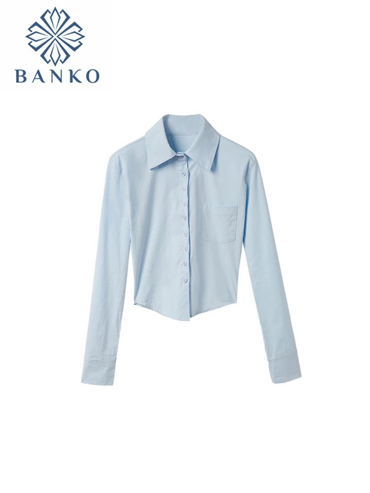 

2022 Women Sexy Y2k Lapel Shirt Solid Color Blouses Long Sleeve Crop Tops Streetwear E-girl Preppy Style Single-breasted Fashion