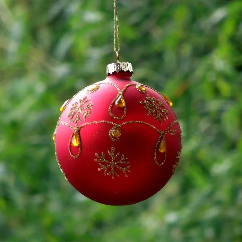 

Free Shipping Diameter=8cm Handmade Red Painting Gold Diamond Christmas Ball Friend Gift Hanging Glass Globe Lamp Blown