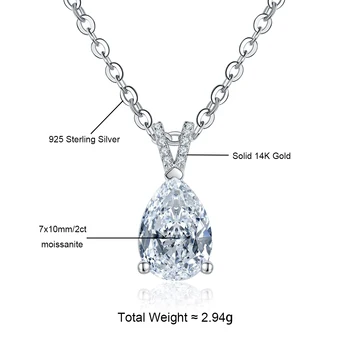 AnuJewel 14K White Gold 2 Carat Pear Teardrop Cut D Color Moissanite Diamond Necklace With Certificate Fine Jewelry Wholesale 2