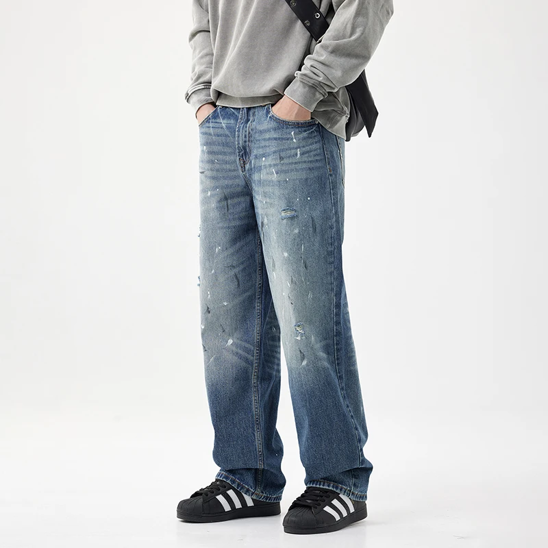 Винтажные американские уличные мужские джинсы 2024 осенние новые
