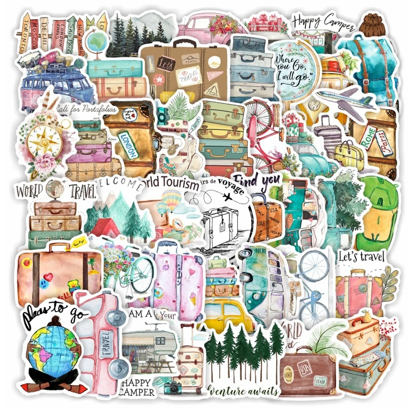 

10/30/50/100PCS Cute Watercolor Travel World Stickers Waterproof Decals on Laptop Motorcycle Luggage Snowboard Phone Car Sticker