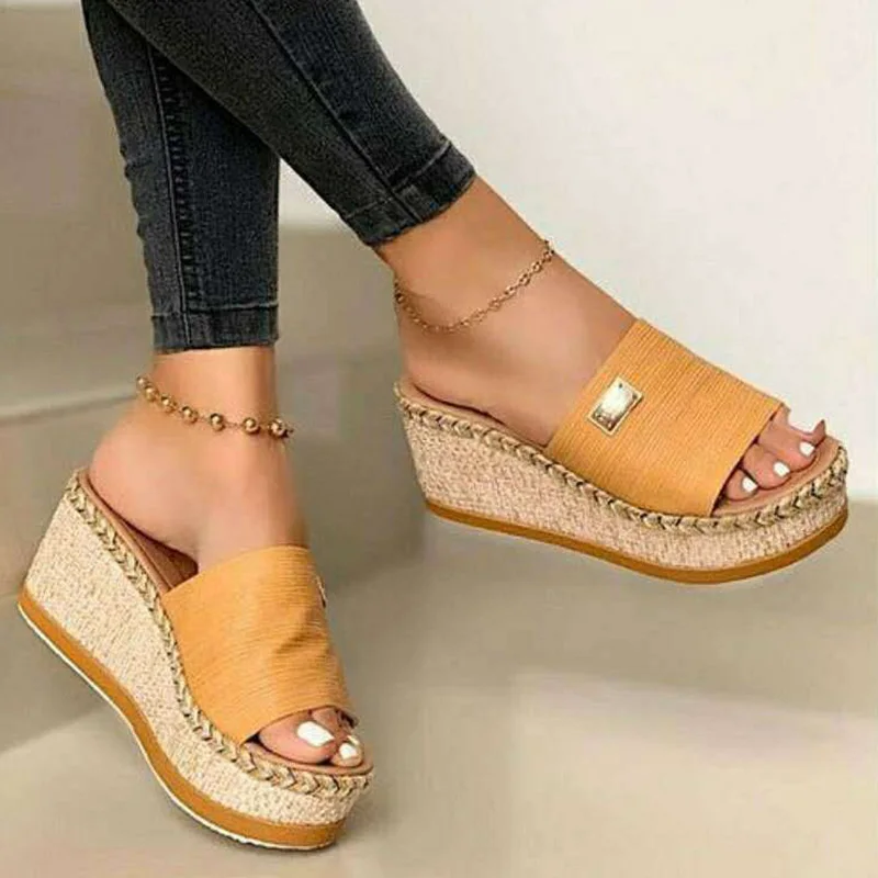 Women Wedges Platform Sandal Open Toe Thick Soft Sole Summer Beach Slippers Shoes