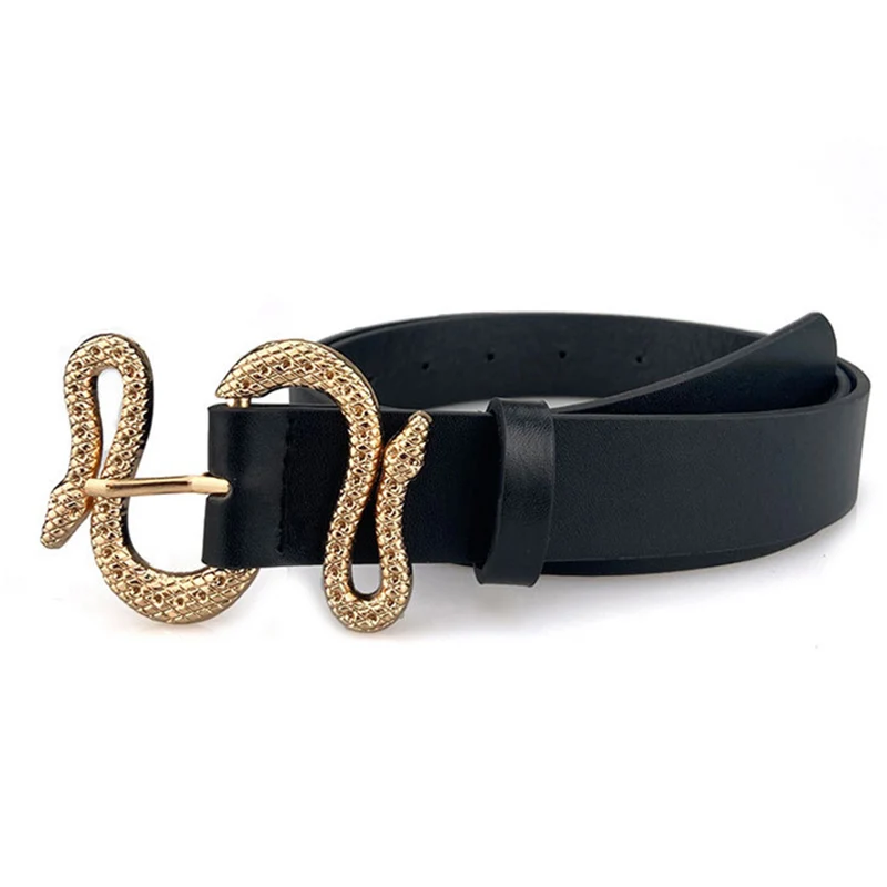 Cinturón de Pu de lujo para mujer, correa de cintura con hebilla de serpiente de Metal de marca de diseñador, vestido femenino, pantalones vaqueros, pretina decorativa