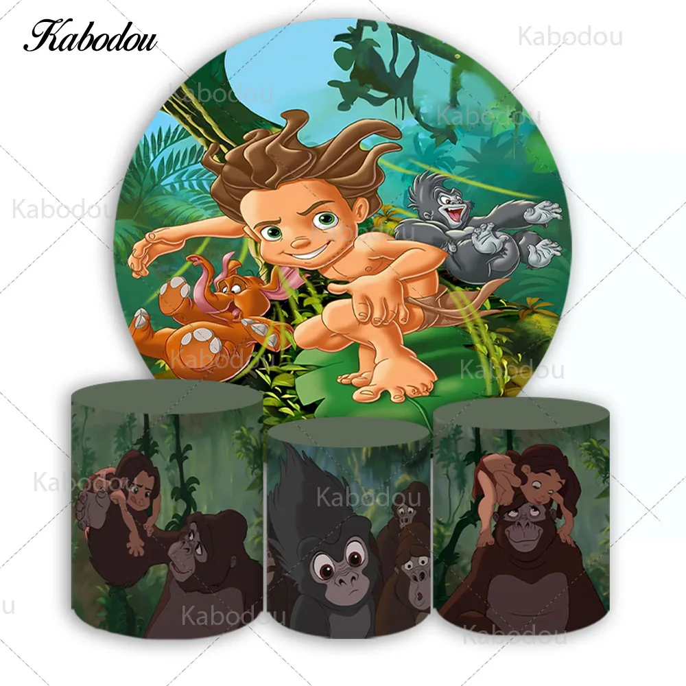 Disney Trazan Round Backdrop Cover The Jungle Book Birthday For Kids Cartoon Circle Photo Background Booth Cylinder Covers