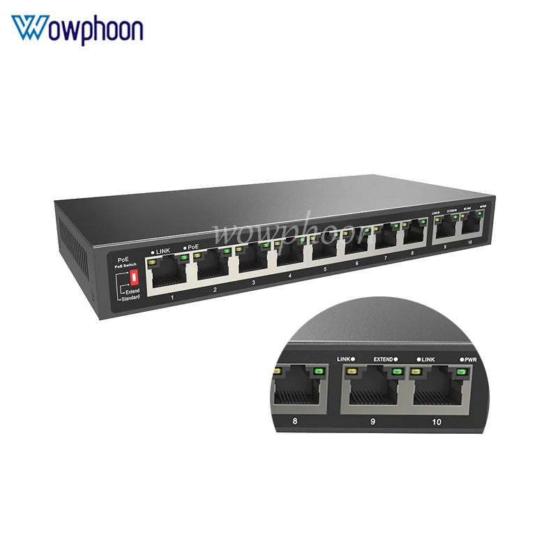 10-Port 10/100Mbps unmanaged PoE Switch unmanaged 8 PoE ports and 2 RJ45 ports 250M transmission 110W power supply
