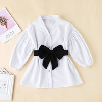 toddler girl shirt belt dress spring summer white long sleeve button down bowtie bandage trendy cardigan korea style shirt dress