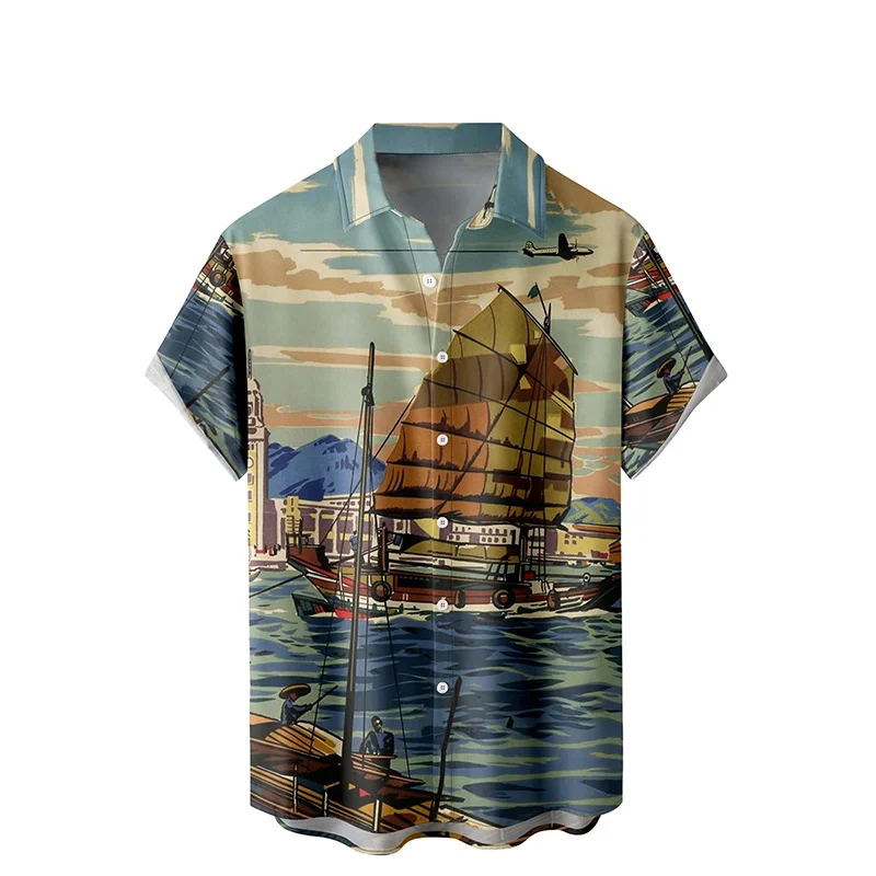 

Van Gogh Painting Shirts For Men Clothing 3D Printed Hawaiian Beach Shirt Short Sleeve Lapel Tops Vintage Men Shirts With Button