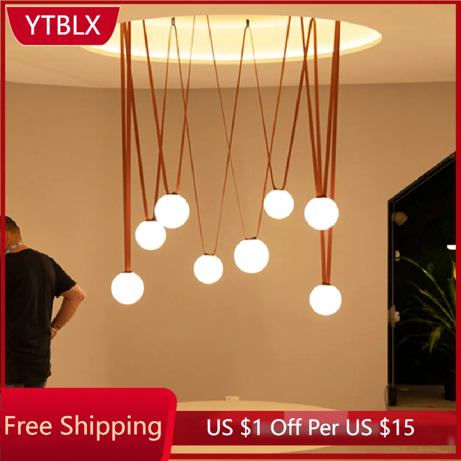 

Post Modern Black Orange Long Belt LED Chandelier Home Decor Lumunaire Indoor Lighting Hanging Lamp for Dinning Room Living Room