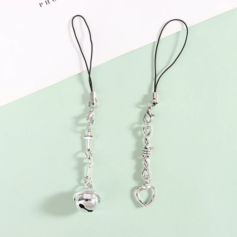 1pc Original DIY Handmade Cute Alloy Phone Charms Women Pendant Kawaii Keychain Strap Lanyard With Star Bead Cartoon Accessories