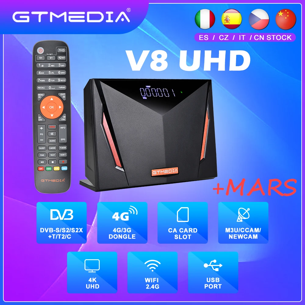 

GTMEDIA V8 UHD TV Set-top Box With Mars New 4K TV Decoder Satellite Receiver DVB-S2/S2X DVB-T2 DVB-C BISS+ PowerVu Key With WIFI