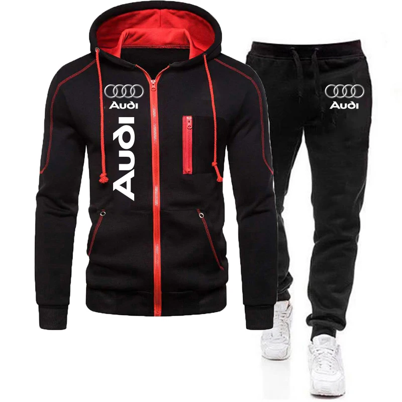 

Мужской спортивный костюм с логотипом Audi, весенне-осенний высококачественный модный спортивный костюм, толстовка на молнии с длинными рука...