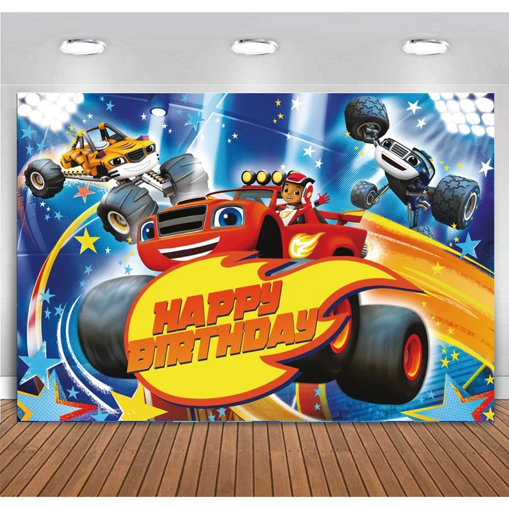 

Cartoon Blaze Monster Machines Truck Car Theme Birthday Party Backdrops for Boys Photography Background Table Banner Photo Booth
