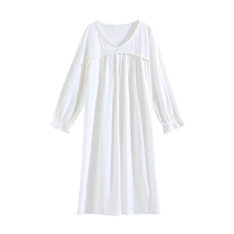 Spring Women's Nightdress Cotton Long Sleeve Sleepshirt Autumn Soft Comfy Nightwear French Style Princess Vintage Dressing Gown