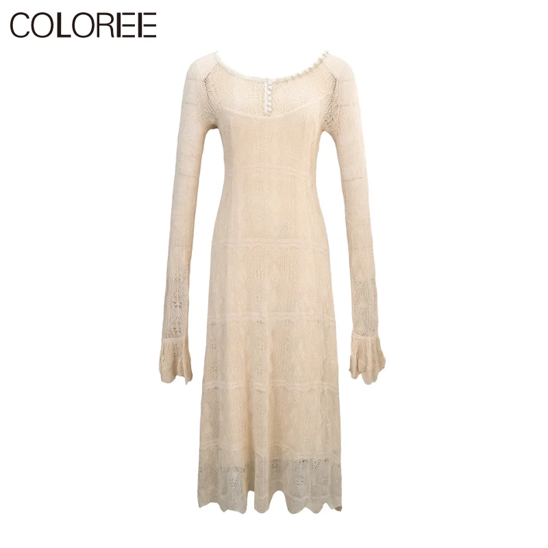 

Женское тонкое трикотажное платье макси, элегантное Хлопковое платье с круглым вырезом и длинным рукавом, роскошная одежда на лето 2023