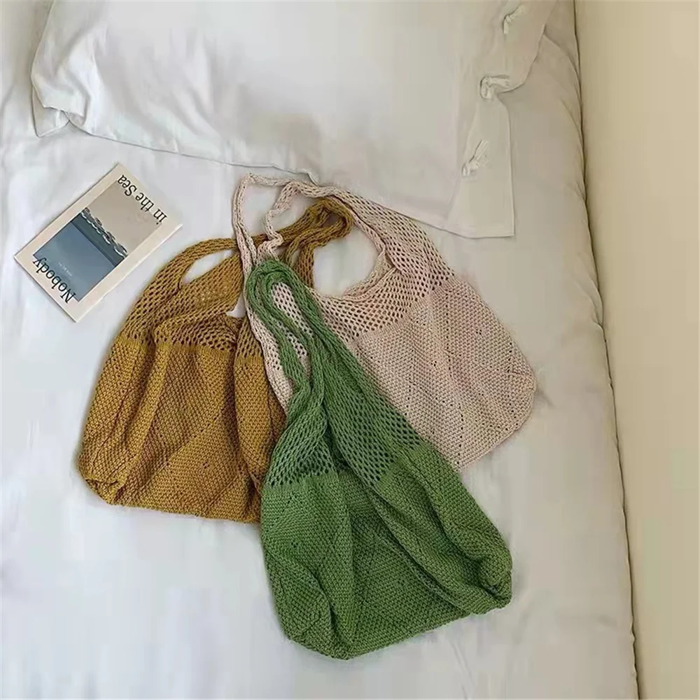 Модная вязаная женская сумка на плечо летняя пляжная сумка-тоут крючком большой