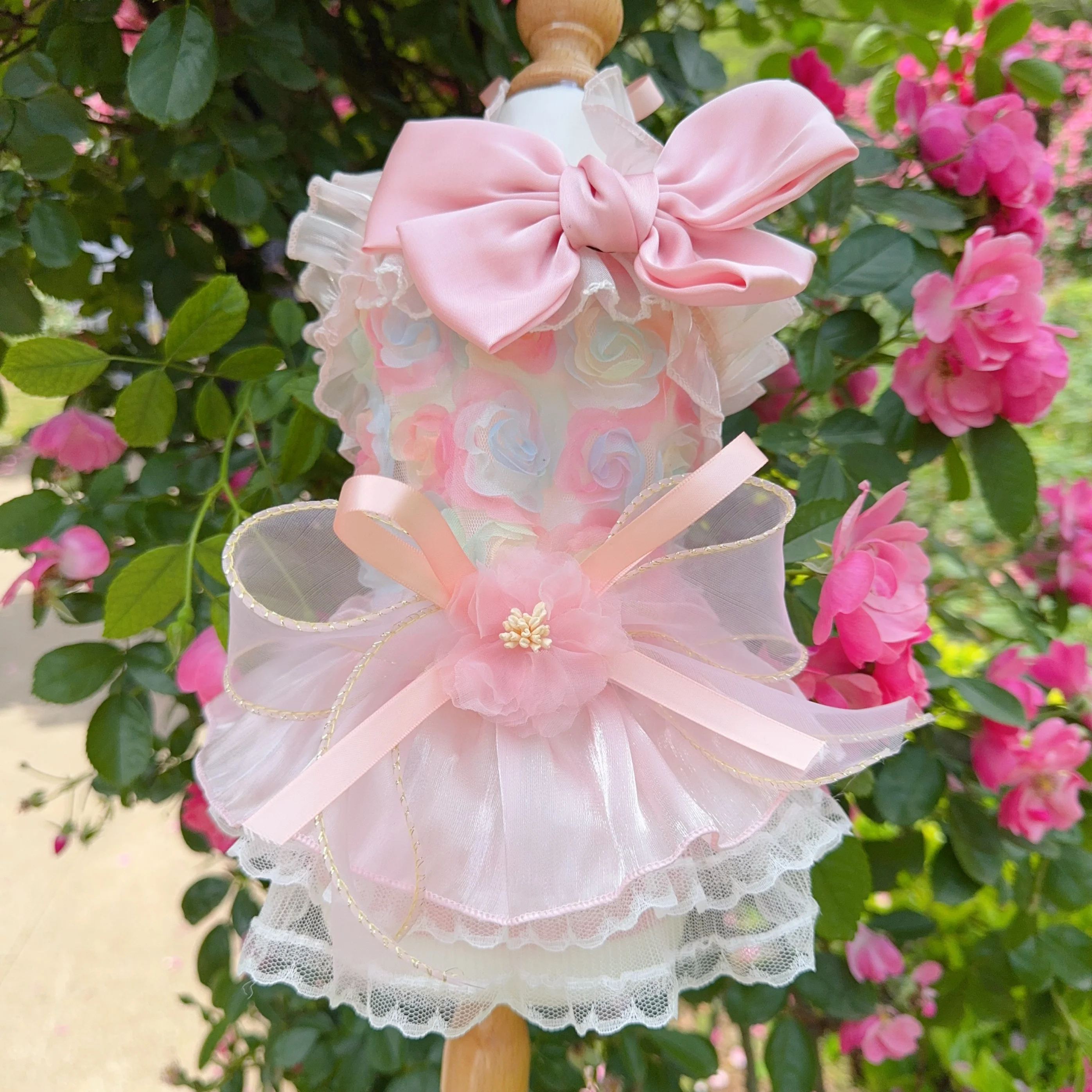 Летняя розовая зеленая модная юбка для щенка кружевное платье принцессы с бантом