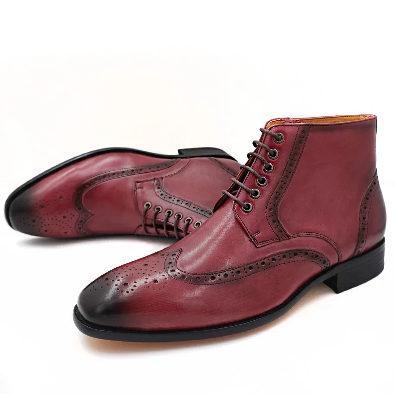 Ботильоны мужские из натуральной кожи роскошные полусапожки броги на шнуровке