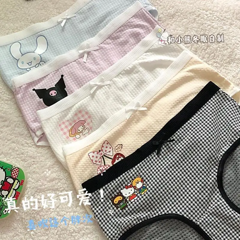 

5 шт. кавайное хлопковое нижнее белье Sanrioed Kuromi My Melody Cinnamoroll Kitty мультяшное милое кожаное дышащее нижнее белье со средней талией