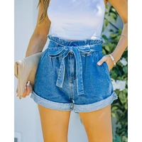 light blue jeans ladies slim shorts denim shorts fashion ladies bow zipper pocket high waist casual clothing summer 2022 s 2xl