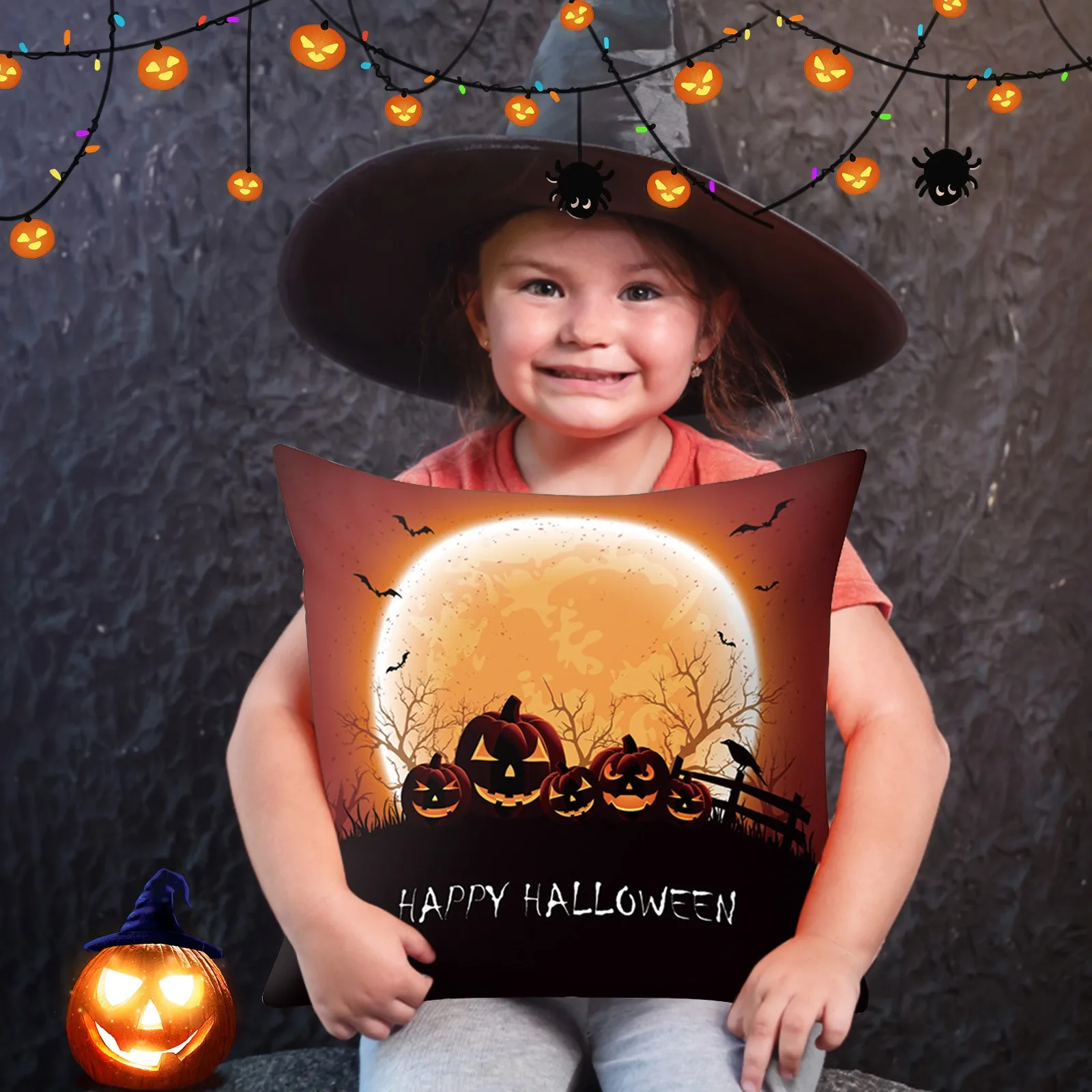 

Set Of 1 Halloween Black Plaid Pumpkin Linen Encrypted Linen Pillowcase Cushion Cover Sofa Cushion Cover Soft Pillow Cases Bulk