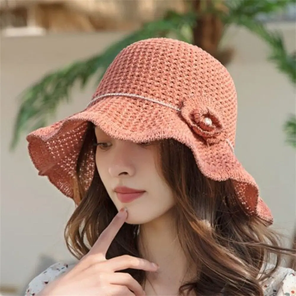 

Flower Women Fisherman Hat Hollow Sunscreen Wave Edge Panama Hats Weave Crochet Sun Hat Womens For Girl