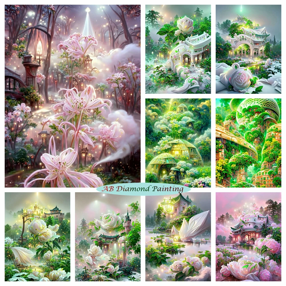 

Green Landscape 5D AB Diamond Painting Chateau Montrose Kits Diamond Mosaic Embroidery Flower Castle Cross Stitch Home Decor