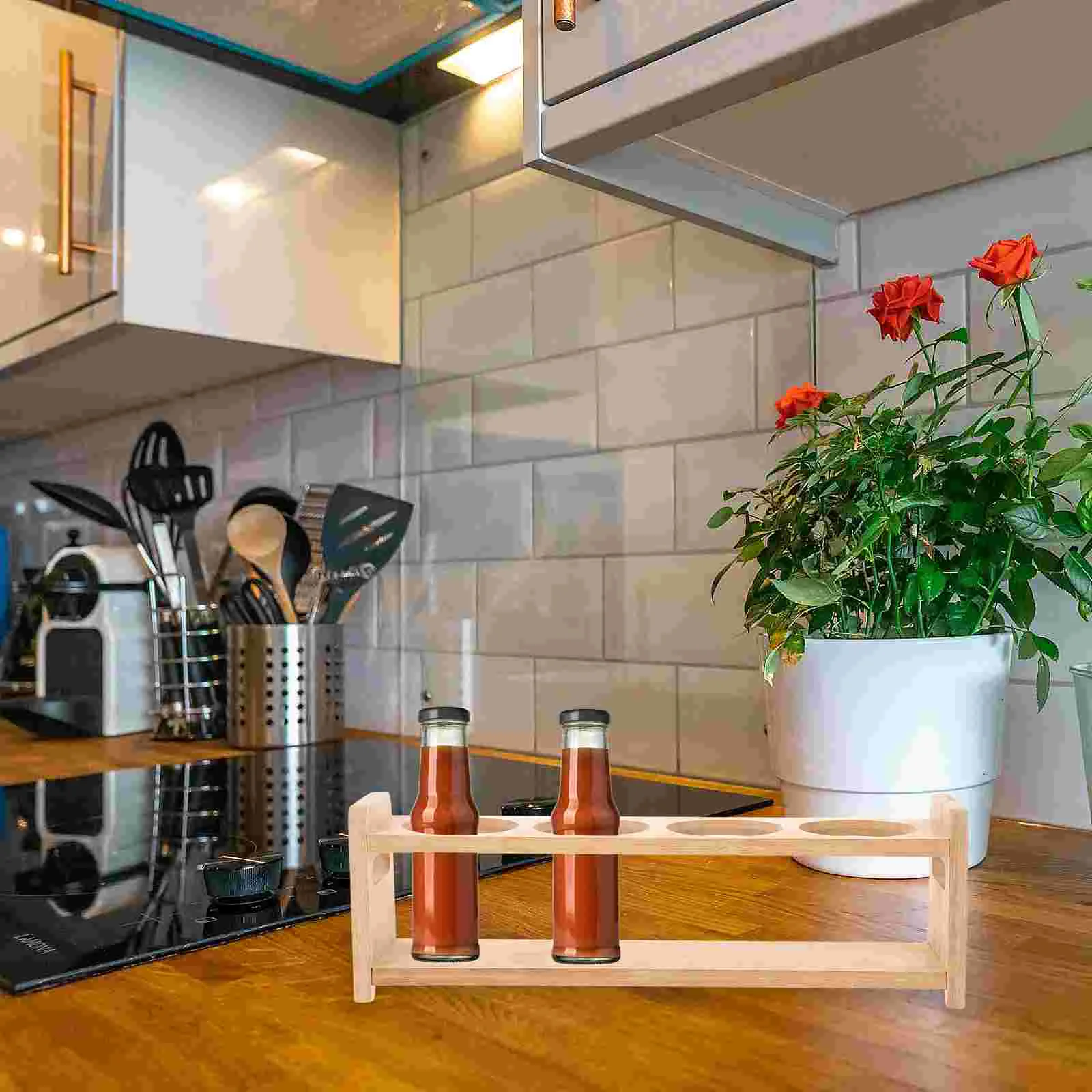 Стеллаж для хранения банка специй деревянная кухонная полка с четырьмя