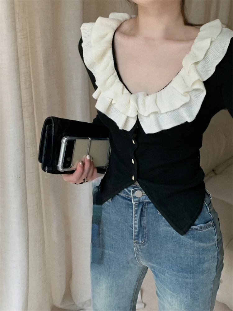 

Кардидж Женский трикотажный, черного цвета, с длинным рукавом, осенний, 2022